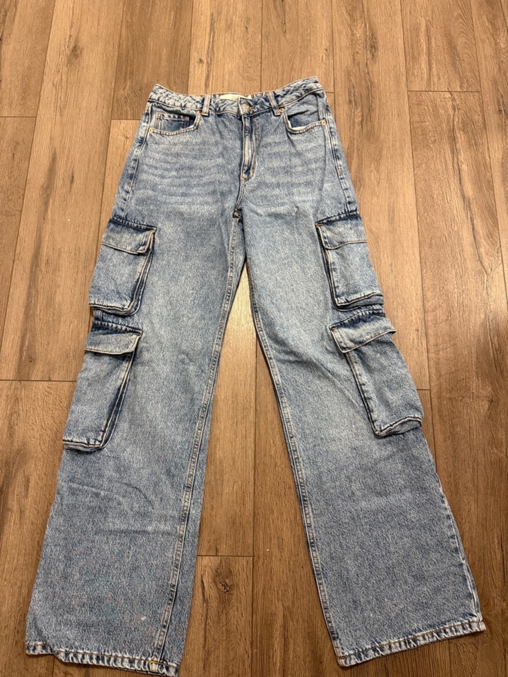 Dynamite Light Blue Wide-Leg Cargo Jeans